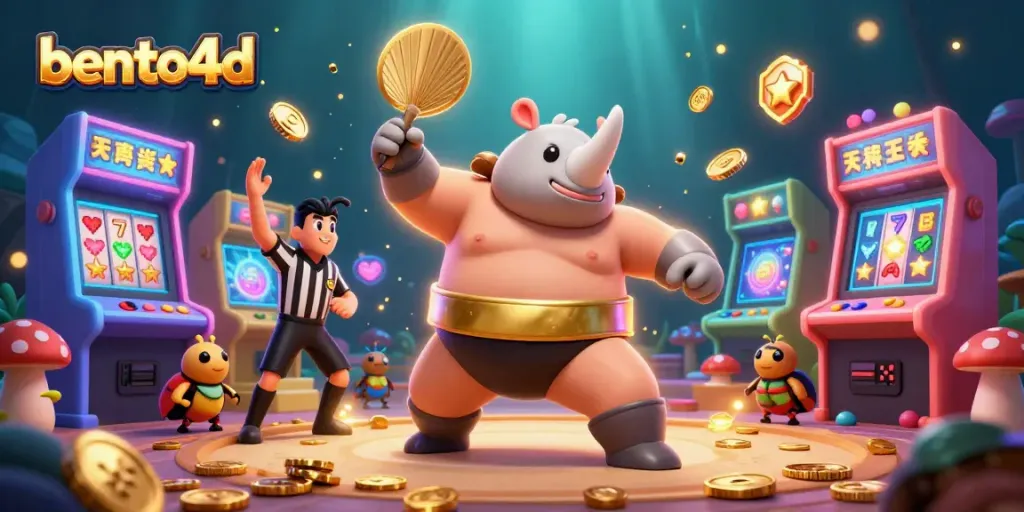 Engage in thrilling gameplay with bento4d's vibrant arcade-style slots featuring a sumo beetle champion.