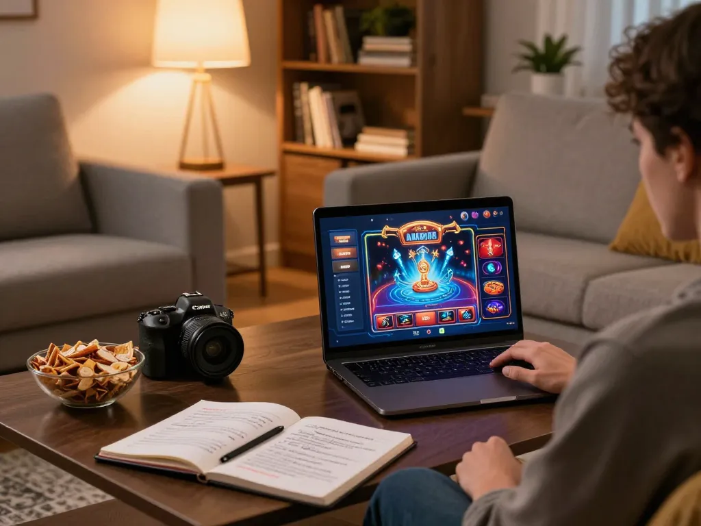 Person engaging in online gaming at home, using hay88x for a strategic betting experience.
