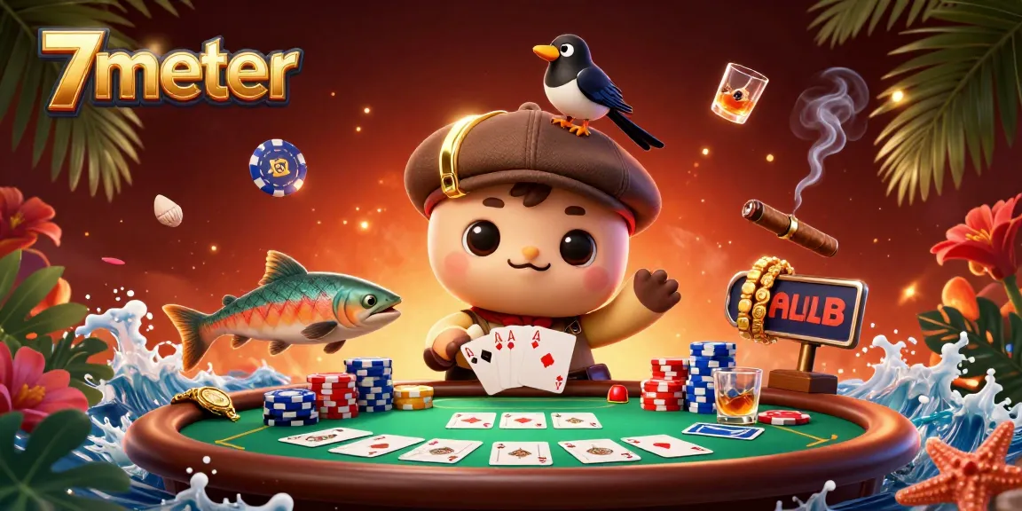 Betting on 7meter with a playful scene of cartoon characters enjoying a poker game