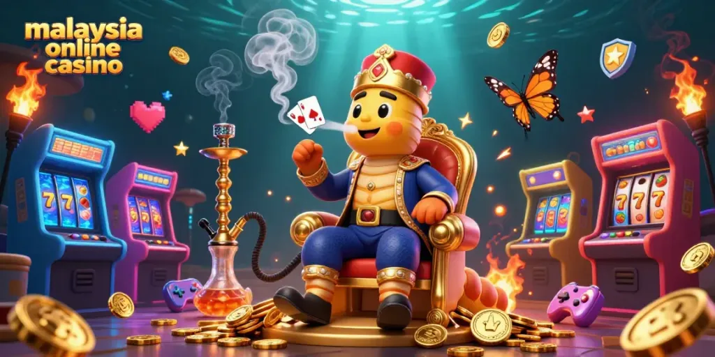 Experience the excitement of malaysia online casino in a vibrant 3D scene filled with slot reels and treasures.