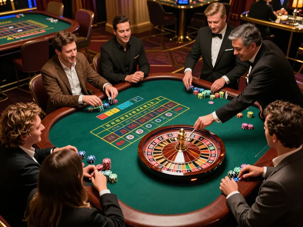 Mainecoasthemp showcases players eagerly placing bets at a vibrant roulette table, highlighting the thrilling casino gaming experience.
