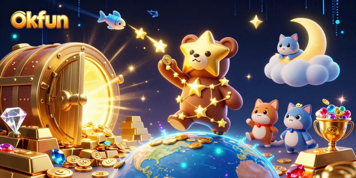 Experience excitement with okfun as the constellation bear scoops coins amidst a vibrant casino atmosphere.