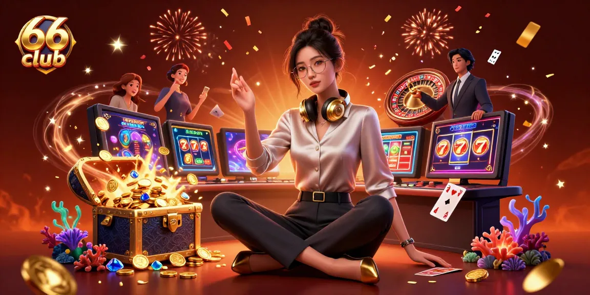 Engage in thrilling games at 66 club with an elegant woman at the high-tech casino setup.