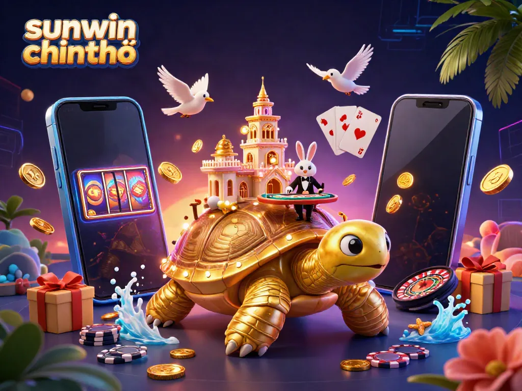 Experience the fun and excitement with sunwin chính chủ where golden coins and colorful games come alive in a vibrant casino scene.
