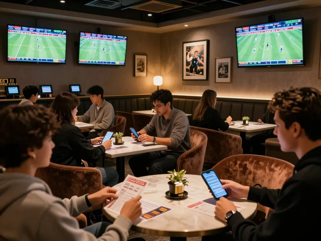 Watch sports and place bets at rr88's high-end sports lounge, showcasing live events and excitement.