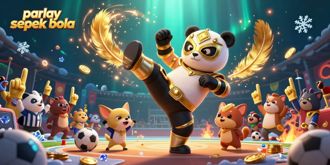 Engage in parlay sepak bola with a thrilling kick by our panda wrestler, set in a vibrant sports betting scene.