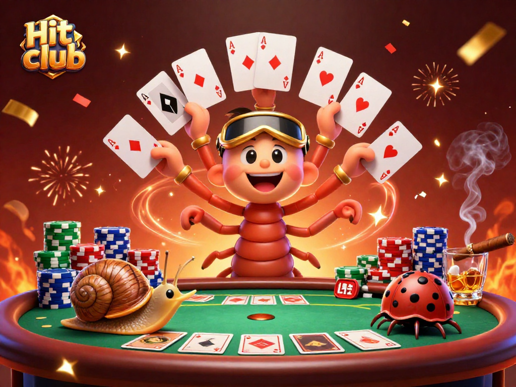 Join the Hit club for thrilling poker action with a millipede dealer and high-roller snail!