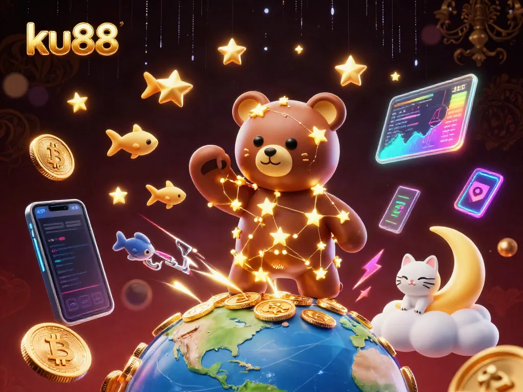 Experience the thrill of gaming at ku88 with a dazzling universe of coins and a magical bear.