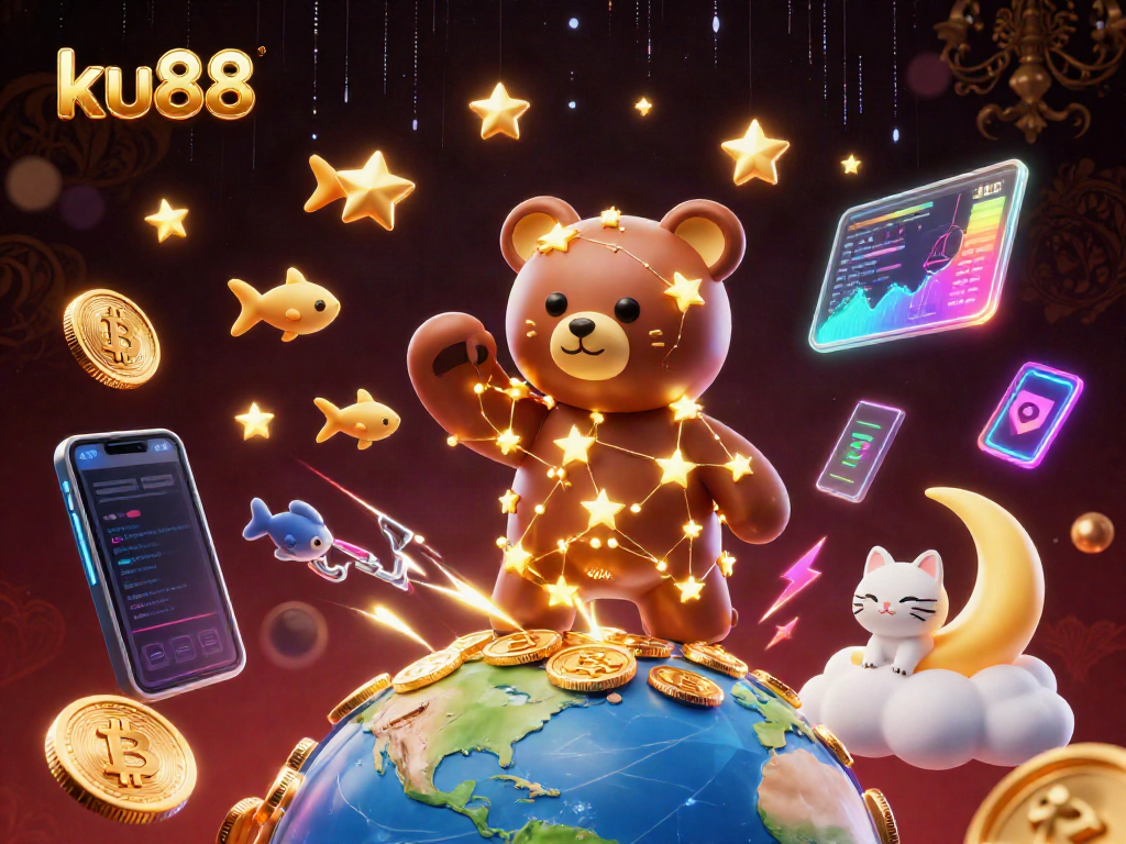 Experience the thrill of gaming at ku88 with a dazzling universe of coins and a magical bear.