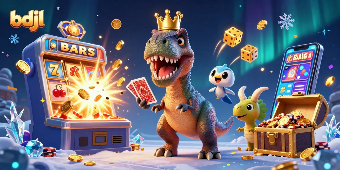 Engage with bdjl's vibrant casino world featuring a T-Rex, pterodactyl, and triceratops in action.