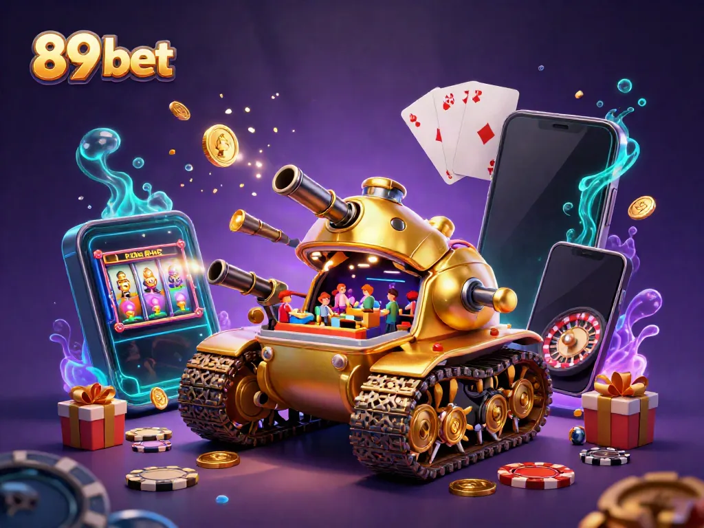 Experience the excitement of casino action with 89 bet, featuring a golden beetle tank revealing a vibrant miniature casino.