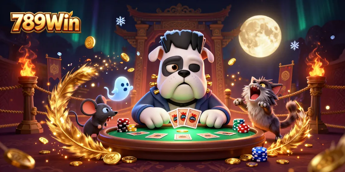 Experience the thrill of 789Win with a lively 3D casino scene featuring card games.