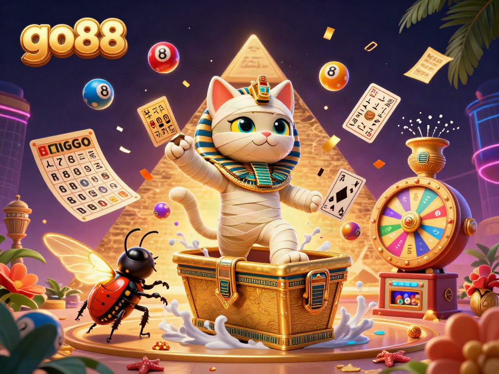 Experience excitement with go88 in a colorful casino-themed 3D digital illustration.