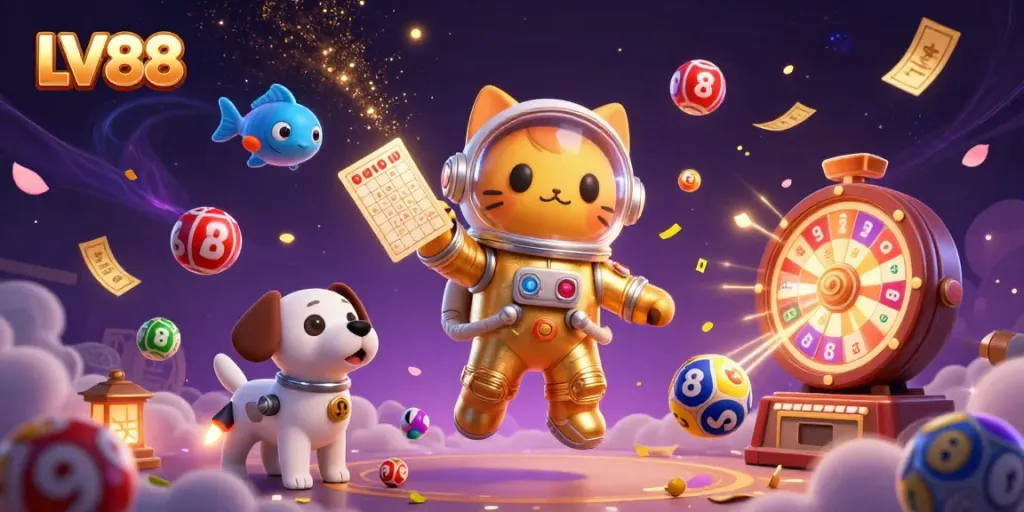 Experience thrilling gaming adventures with LV88, featuring dynamic lottery elements and vibrant characters.