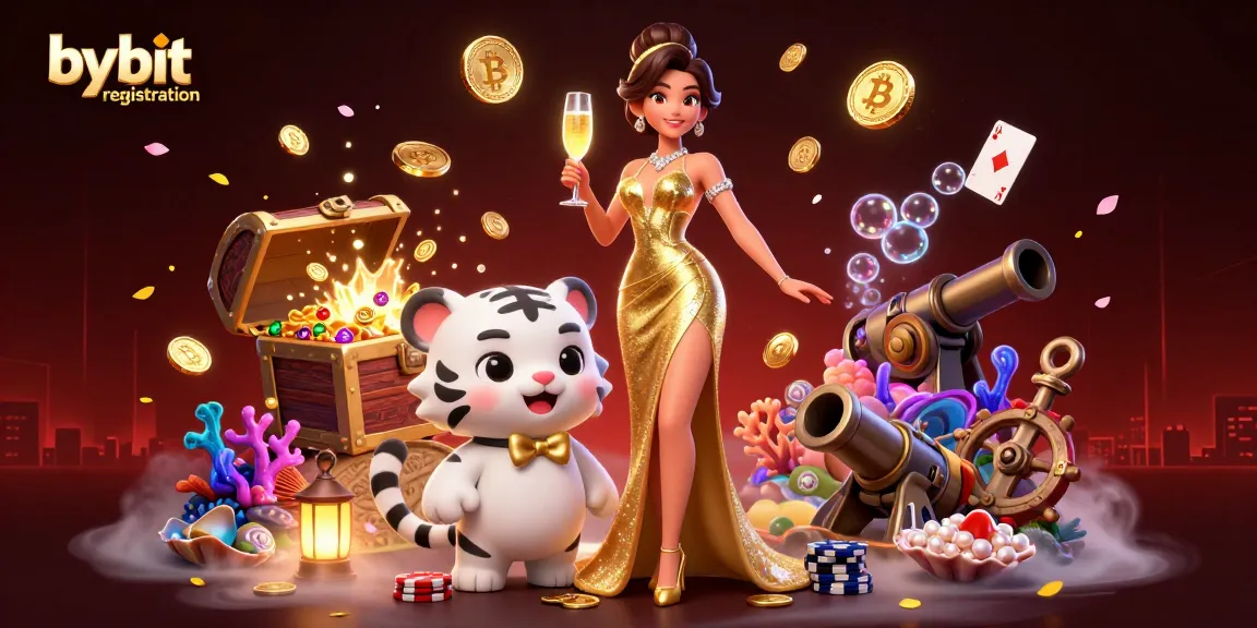Experience bybit registration with a glamorous online crypto theme featuring engaging characters and vibrant elements.