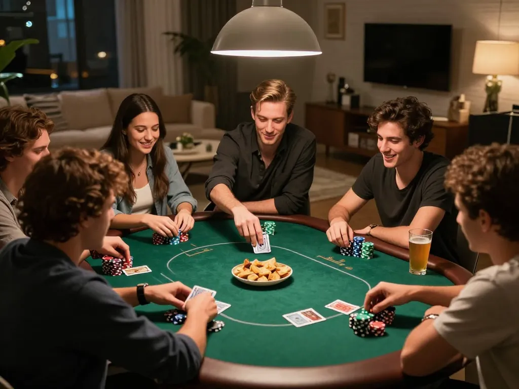 Friends enjoy a game of poker on Fabet, showcasing strategic card play and social interaction.