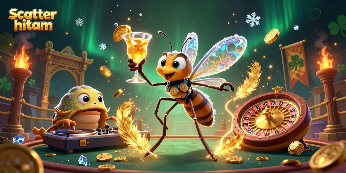 Engage with the scatter hitam mascot in a vibrant casino scene filled with winning elements and dynamic energy.