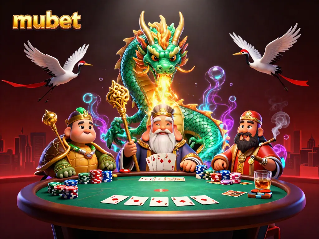 Bet on mubet with a vibrant illustration featuring an emerald dragon and poker elements.