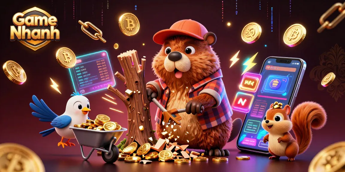 Play Game Nhanh with excitement as a beaver chops coins with a bird and squirrel companions.