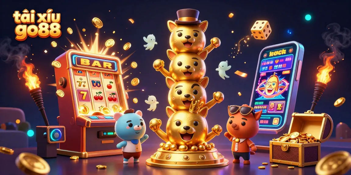 Engage with tài xỉu go88 through a vibrant 3D illustration showcasing exciting casino elements.