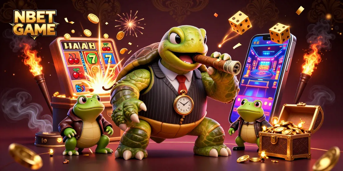 Experience thrilling wins with NBET GAME's vibrant casino illustration featuring iconic characters.