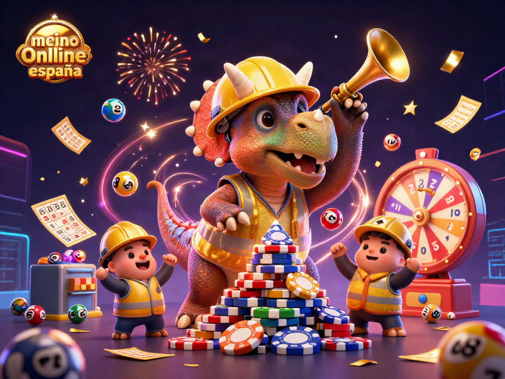 Disfruta del mejor casino online España con una escena festiva de triceratops y póker.