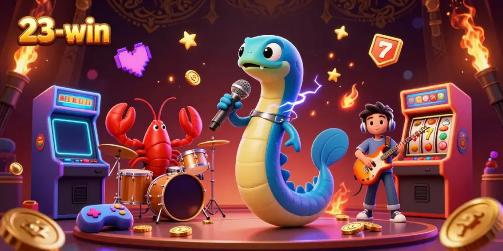 Experience the vibrant underwater casino stage with 23-win's DJ eel and dynamic gaming elements.