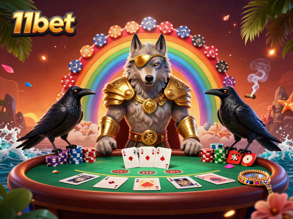 Experience the excitement of 11bet in a vibrant jackpot scene with Norse characters and casino elements.