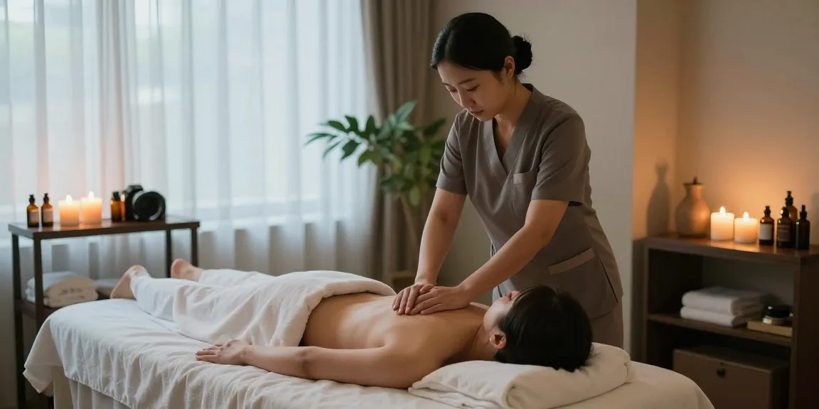 Professional 군포출장마사지 in a serene spa setting with soft lighting and soothing ambiance.