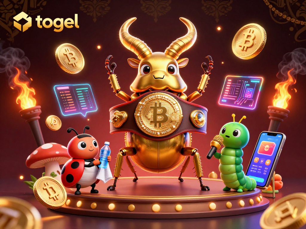 Experience thrilling togel gameplay with a giant golden stag beetle champion in an energetic 3D casino illustration.