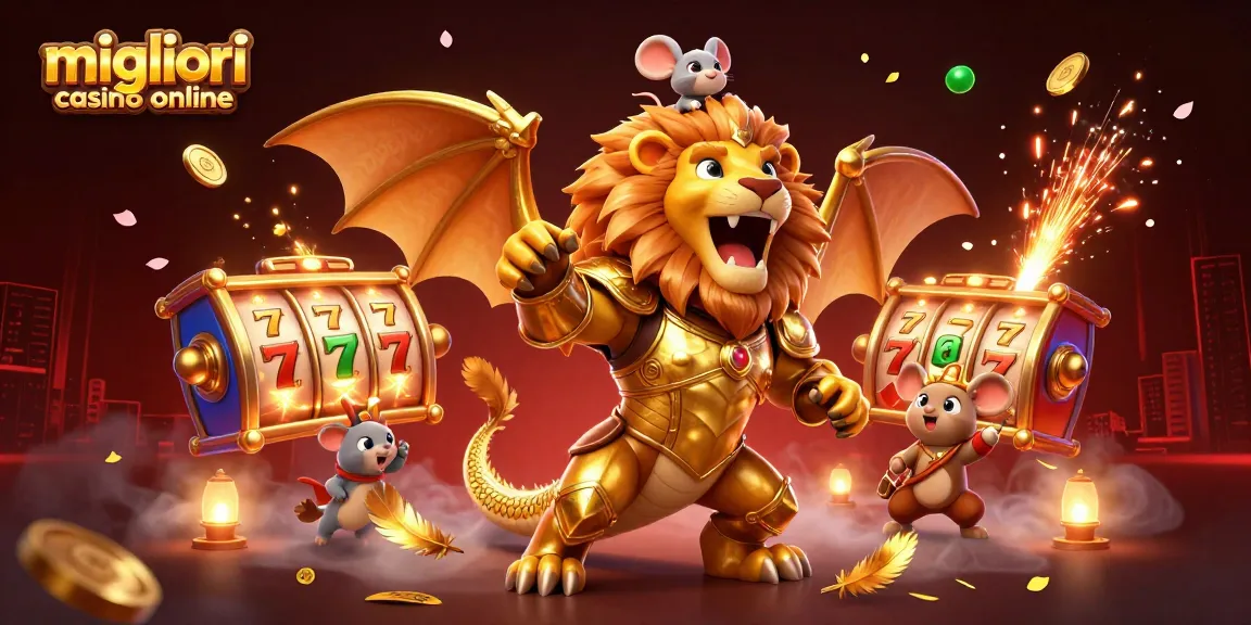 I migliori casino online mostrano una scena affascinante con creature dorate e giochi di slot che brillano di successo.