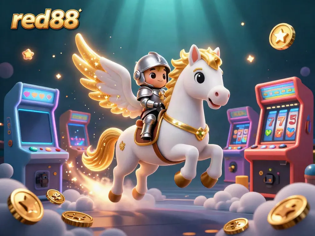 Experience the thrill of red88 with engaging casino elements and vibrant graphics in this immersive 3D illustration.