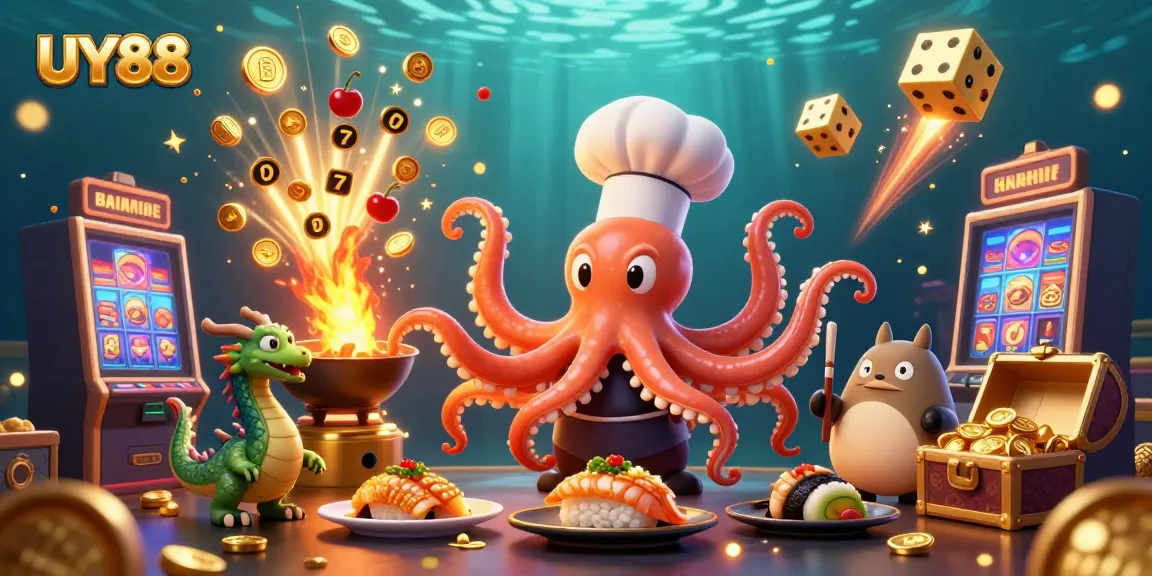 Experience the excitement of UY88 with vibrant characters and games in a dynamic casino scene.