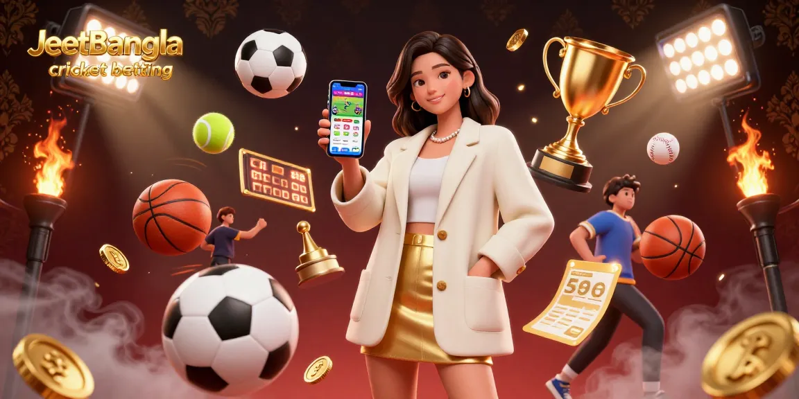 Experience JeetBangla cricket betting with an engaging scene of sports elements and a friendly user interface.