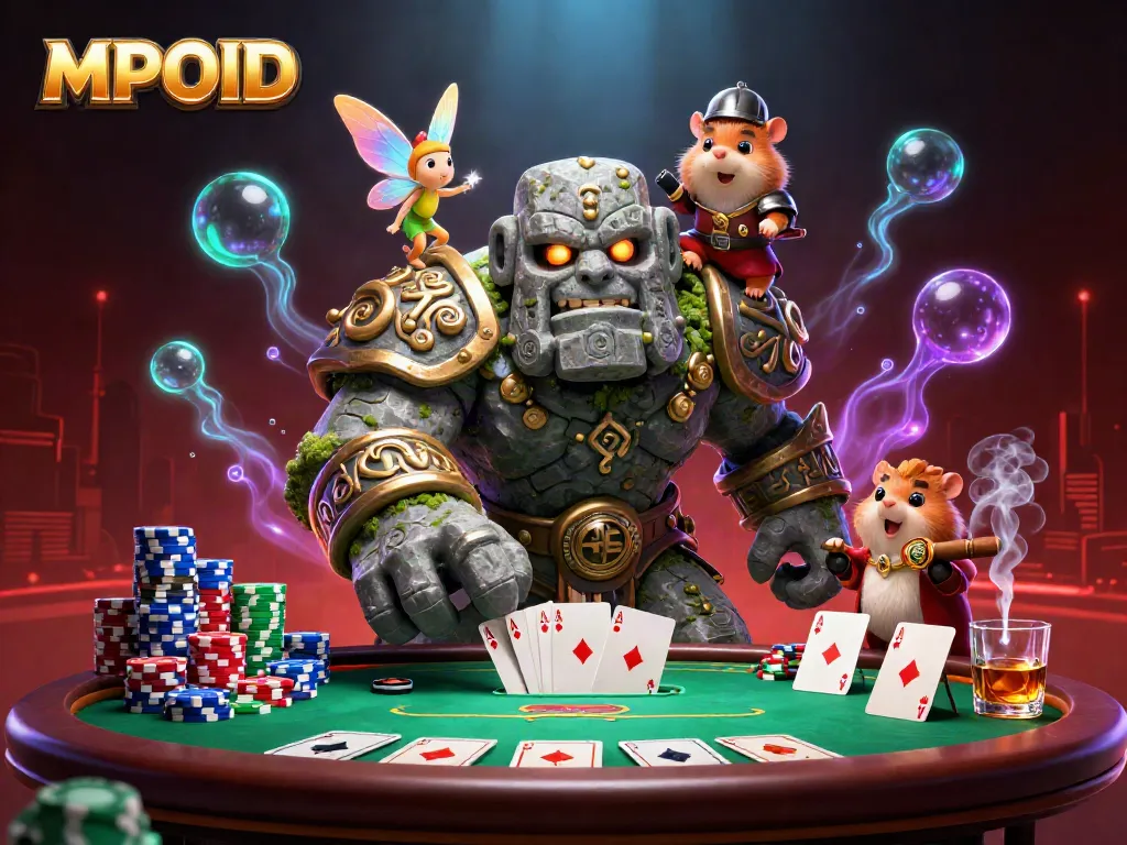 MPOID engages players with a thrilling poker scene featuring magical characters and sparkling casino elements.