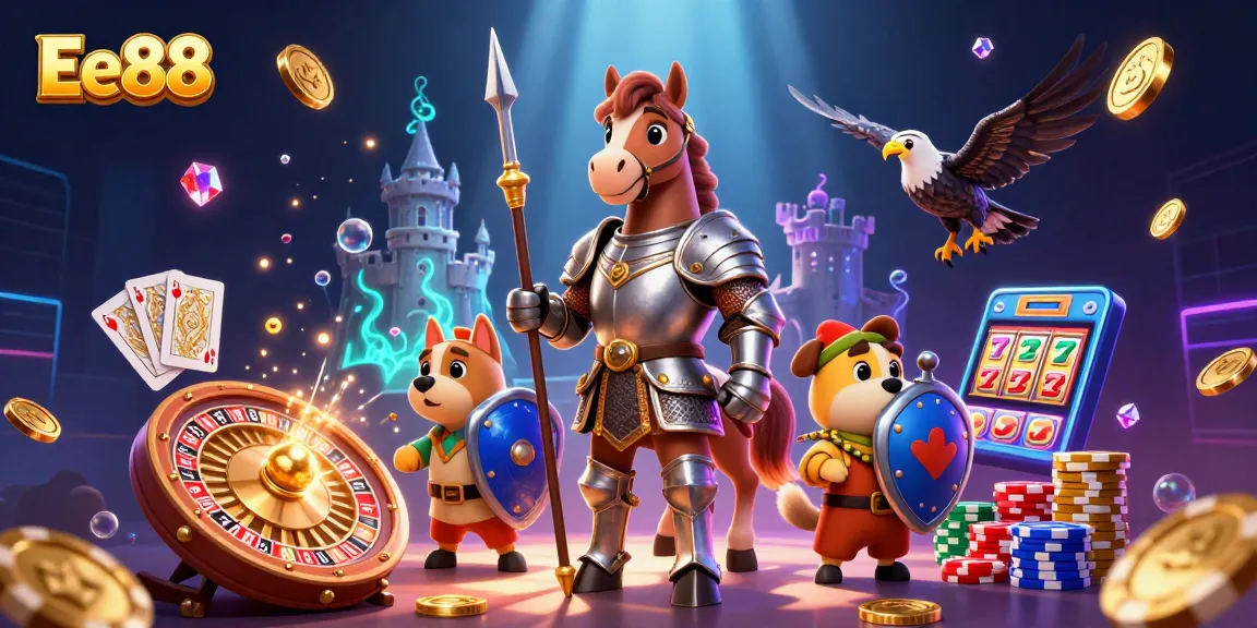 Engage with Ee88's vibrant casino world through a captivating 3D illustration.