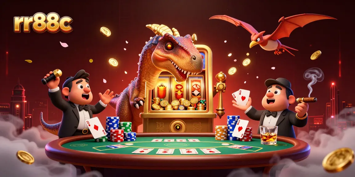rr88c lively pachycephalosaurus celebrating a jackpot at a casino, surrounded by flying coins and poker chips