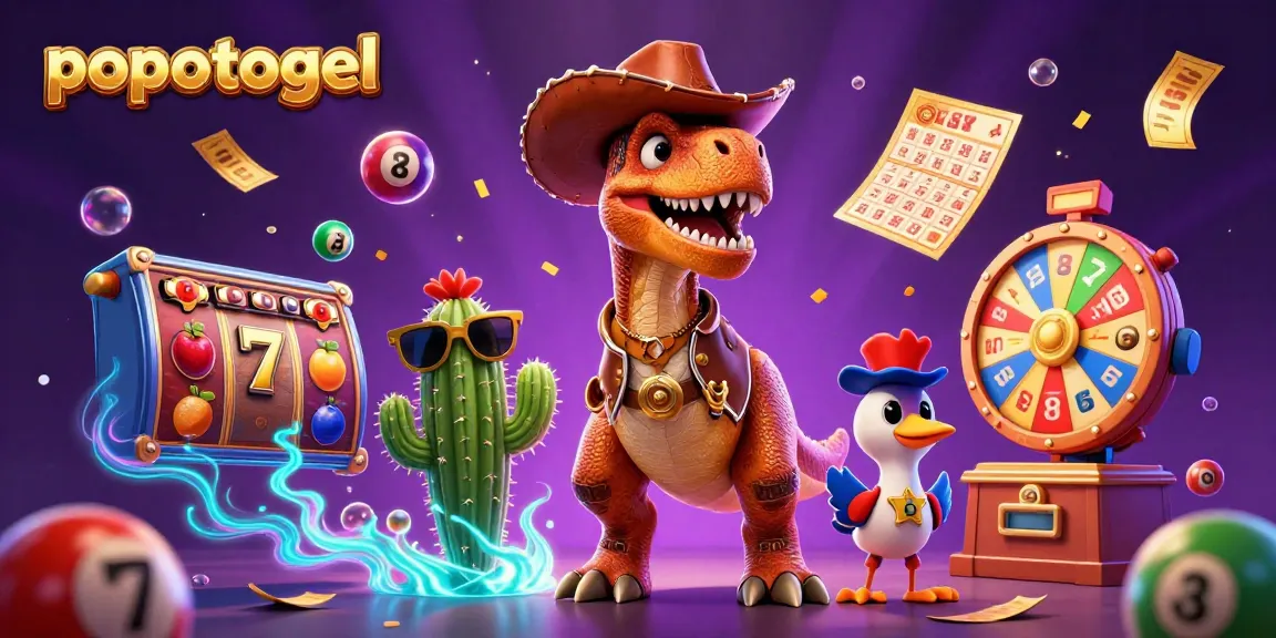 Experience popotogel excitement with vibrant casino elements and characters celebrating wins.