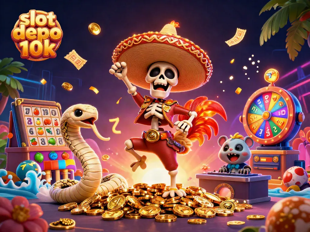 Experience slot depo 10k with vibrant characters dancing on cash and dynamic elements around them.