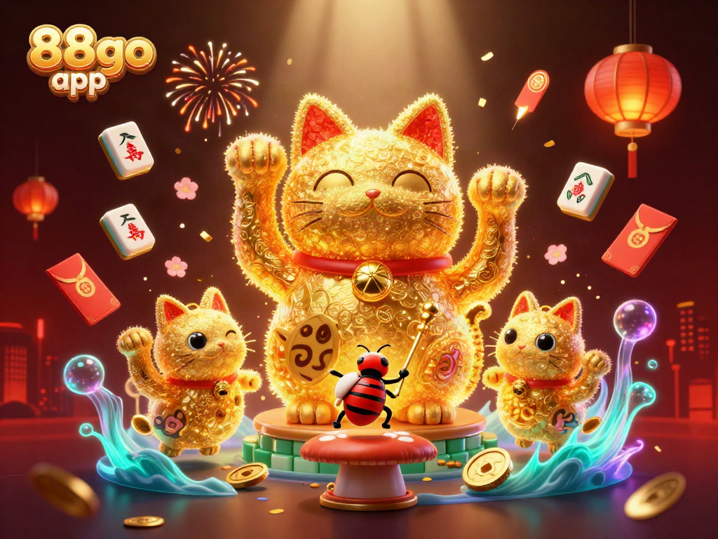 Experience the excitement of the 88go app with a vibrant illustration featuring golden fireflies, casino symbols, and dynamic gaming elements.