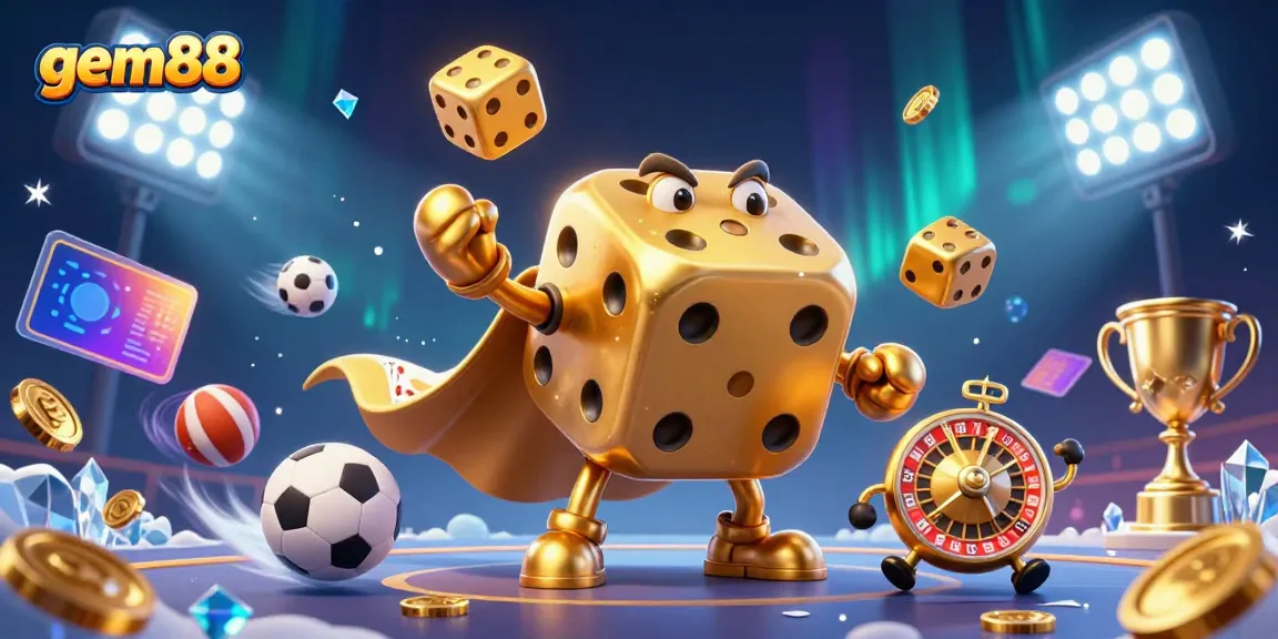 Engage with gem88's thrilling gaming experience in this vibrant, dynamic 3D casino illustration.