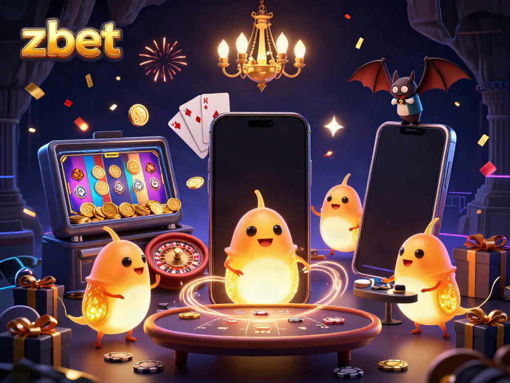 Bet on zbet with vibrant glowworms lighting a dazzling casino scene filled with games and rewards.