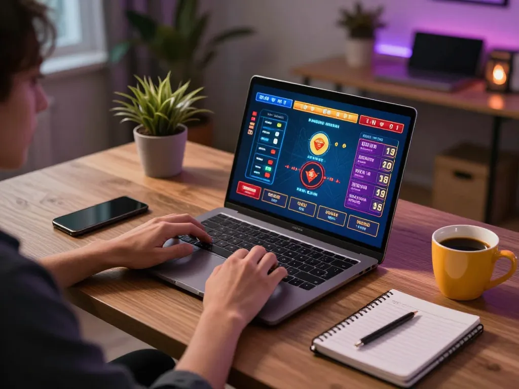 Player engaging in live dealer games on f168 laptop with vibrant graphics and cozy atmosphere.