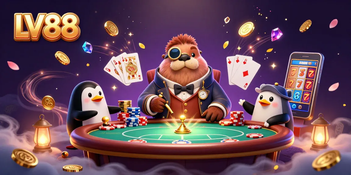 Experience the thrill of LV88 as a walrus plays poker underwater with dazzling gems and coins.