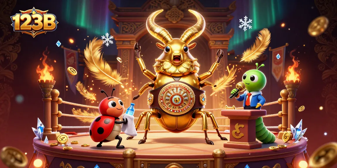 Experience thrilling gameplay at 123B, with a giant beetle and ladybug in a vibrant casino setting.