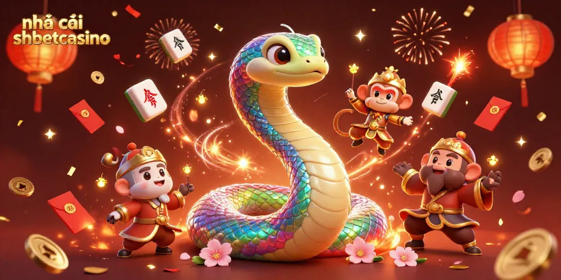 Engaging illustration of nhà cái shbetcasino featuring a vibrant rainbow serpent and monkey king in a dynamic gambling scene.