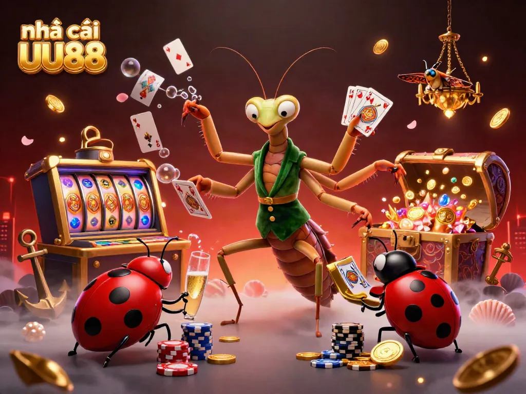 Engage with the exciting world of nhà cái uu88 in this vibrant casino scene featuring cartoon characters and dynamic gaming elements.