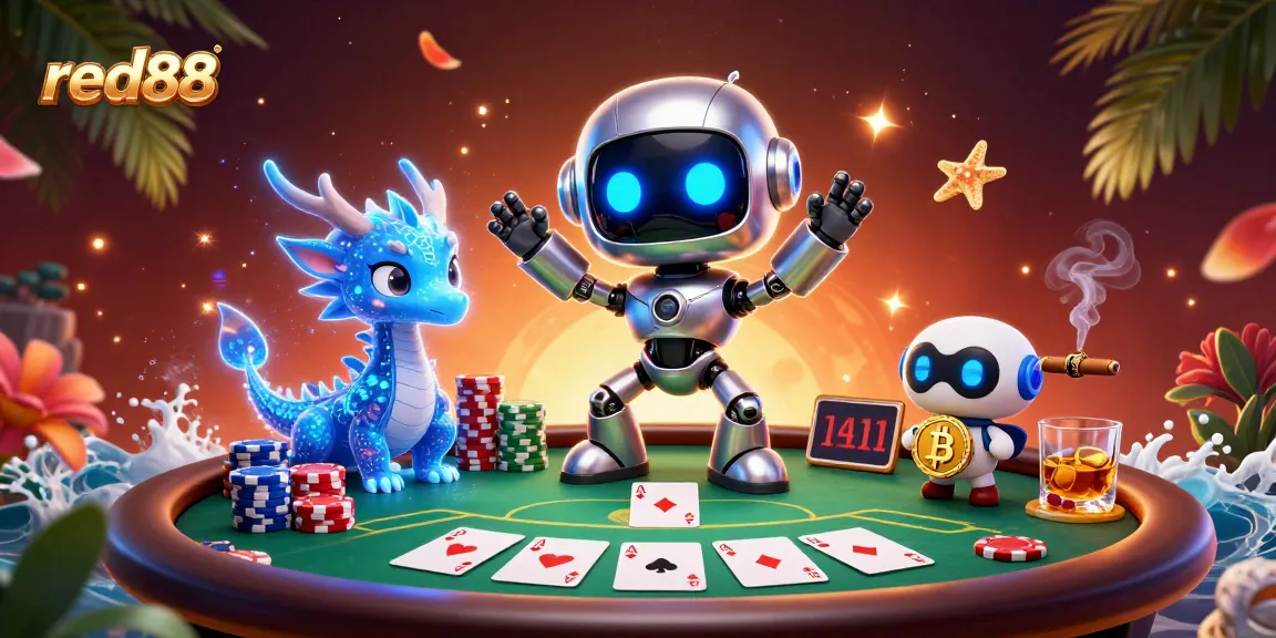Experience thrilling poker action at red88 with our dynamic gaming illustration, showcasing vibrant characters and elements.