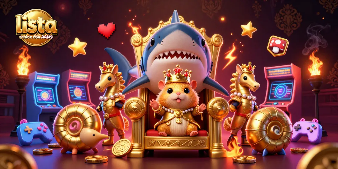 Gioca nella lista casino online non AAMS, con illustrazione di un re criceto su un trono di denti di megalodonte.