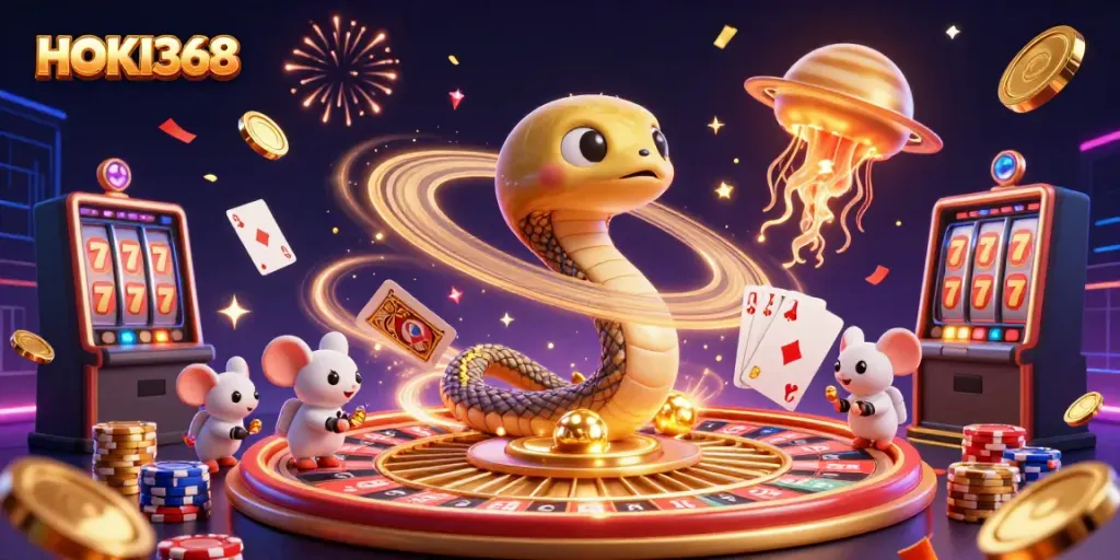 Experience thrilling bets with HOKI368 as astronauts and a jellyfish dealer navigate cosmic gaming